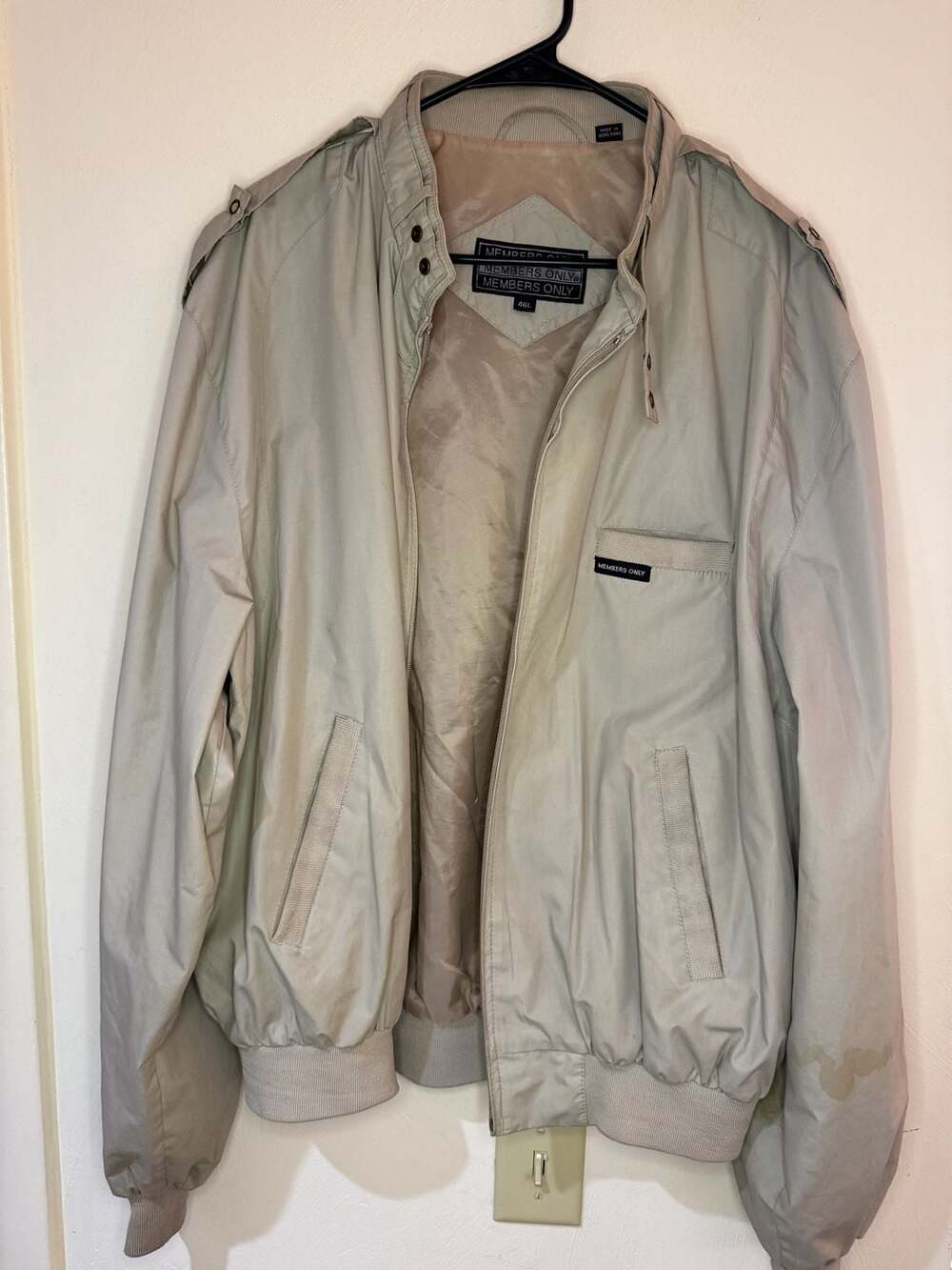 Vintage Members Only Cream Iconic Racer Jacket Bomber Size 46L